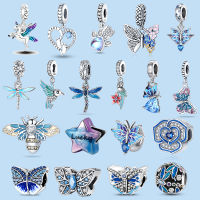 925 เงินสเตอร์ลิงสีฟ้า Murano ลูกปัด Pansy ดอกไม้ Dangle Charm Fit Pandora ยี่ห้อสร้อยข้อมือและสร้อยคอเครื่องประดับของขวัญ-Souyine