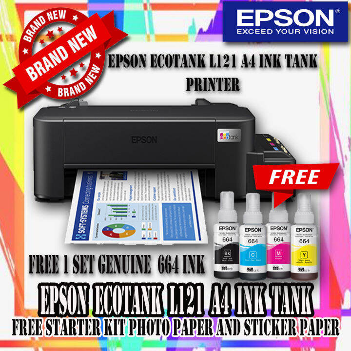 EPSON ECOTANK L121 A4 INK TANK PRINTER WITH FREE 1 SET GENUINE EPSON