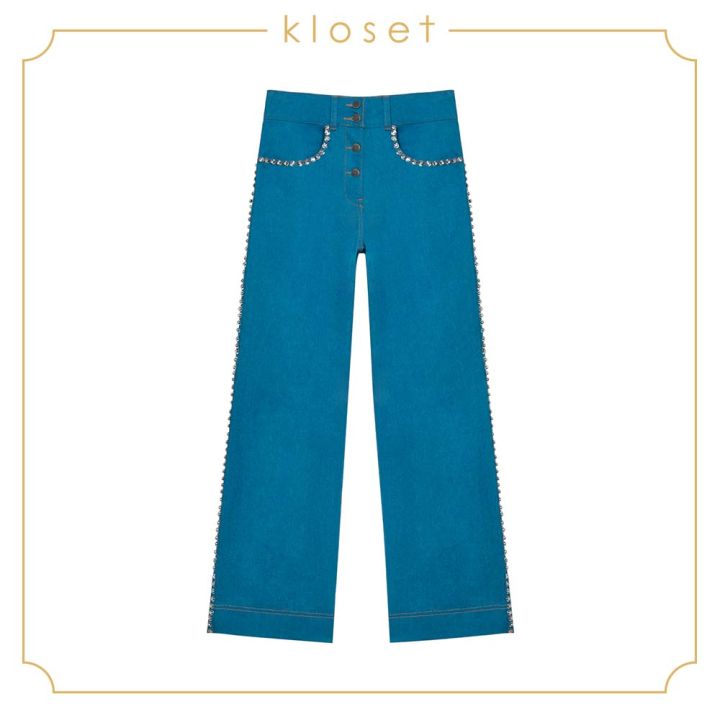 kloset-embellished-denim-pants-ss19-p010-กางเกงผู้หญิง-เสื้อผ้าผู้หญิง-เสื้อผ้าแฟชั่น-กางเกงขายาว-กางเกงยีน-กางเกงผ้ายีน