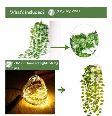 Ivy Leaves Garland with Solar Power LED String Lights Freshen up Your Garden Home Corridor Veranda 10pcs Ivy Vines Curtain Lamp