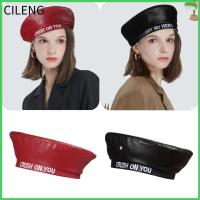 CILENG หมวกเบเร่ต์ PU,หมวก Newsboy หมวกช่างสีทรงแปดเหลี่ยมกันหนาว