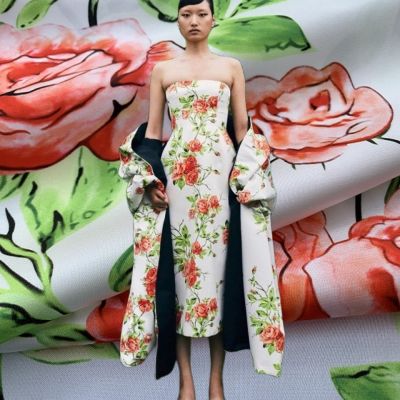 High Quality Flower Print Pattern Fashion Elastic Satin Polyester Designer Fabric for Clothing Womens Shirts Dresses Materials