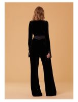 OFF Design Velvet Jumpsuit Women V-neck Autumn Long Sleeve Black Lasies Elegant Slim Vintage Chic Runway Party Rompers Mujer ZA