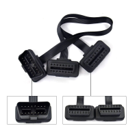 สายเชื่อมต่อ OBD2 16 pin 3 หัว แปลงจากตัวเมีย 1 หัว เป็นปลั๊กตัวผู้ 2 หัว (16pin obd2 connector OBD2 OBD 2 16Pin Female angle Connector OBD Female Wire Sockets Connector obd ii adapter Diagnostic Tools)