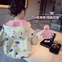 Girls coat new childrens autumn cartoon double-sided windbreaker foreign style baby girls cotton casual zipper jackets P4 324