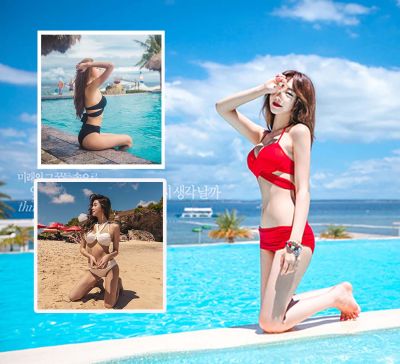 ชุดว่ายน้ำ** พร้อมส่งจากไทย** ชุดว่ายน้ำบิกินี่ Bikini ทูพีช สีสันสดใส ทะเล หน้าร้อน พรางหุ่นผอมเพียว แฟชั่นสไตล์เกาหลี  2023 ซับในมีฟอง