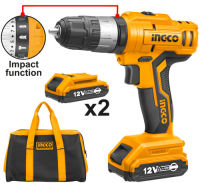 INGCO สว่านกระเเทกไร้สายเเบตเตอรี่ Li-ion 12V