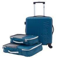 Jfcb San Antonio 3 Pc. ชุดรับฝากสัมภาระที่ขยายได้ W/20 "Carry-On แบบกลิ้งและ2กระเป๋าทรงลูกบาศก์สีฟ้า