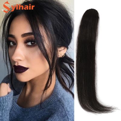 Sylhair 25 35CM Natural Invisible False Hair Extensions Clip In The Front Side Bangs for Woman with Fake Fringe Hairpiece Bangs