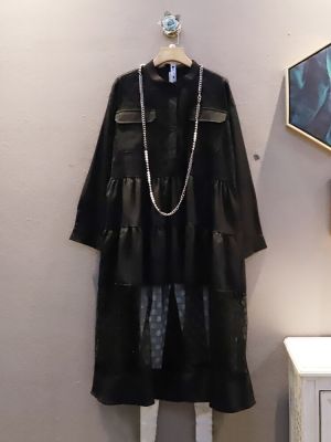 XITAO Dress  Mesh Lace Patchwork Stand Collar Shirt Dress