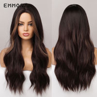 Emmor Long Wavy Wigs for Women Natural Dark Brown with Blonde Wavy Hairstyle Wig Cosplay Party Fashion Heat Resistant Wigs