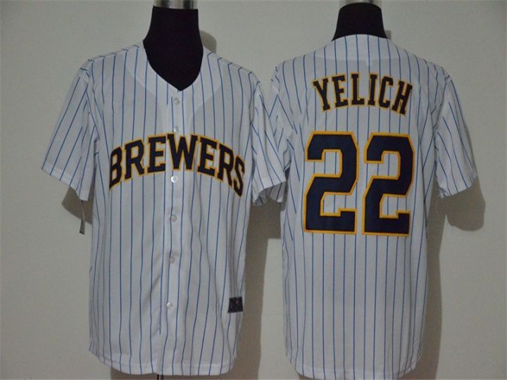 เสื้อแข่งเบสบอลเอมเอวบี22-23เสื้อเจอร์ซีย์ผลิตเบียร์เสื้อกีฬาเบสบอลมิลวอกีเสื้อถักเครื่องแบบเบสบอลปัก