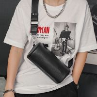 ♣ New top layer cowhide cylinder bag trendy shoulder bag Korean version mens bag Messenger bag boys casual mobile phone bag trend