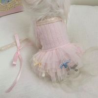 Pink Suspender Dress for Dogs Clothes Cat Small Bowknot Ballet Gauze Skirt Dog Pet Clothing Summer Girl Yorkshire Accessories Dresses