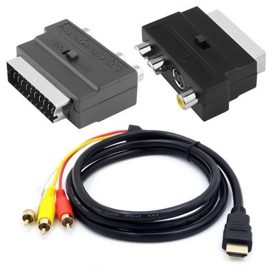 【cw】 1080p Converter HDMI-compatible S-video to Audio Cable Durable SCART 3 RCA Phono Adapter for TV HDTV Extension Cord 1.5M