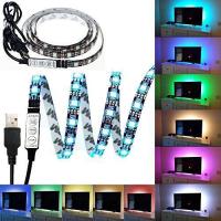 {ItalyNest shop}หลอดไฟ LED Hiasan ทีวีริบบิ้นยืดหยุ่น2เมตร,ริบบิ้นแถบ LED USB แสง RGB 5050เทปไฟพื้นหลังทีวี