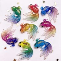 New 8pcs Resin Shiny Colorful Goldfish Buttons Flatback Rhinestone Scrapbook 1 Hole Wedding  Applique DIY Ornaments Craft G58 Haberdashery