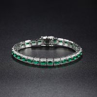 Pure Silver Bracelet Pave 3*5 mm Emerald Green Mix White Cubic Zircon 14.5-19.5 CM Length Luxury Real 925 Jewelry For Women