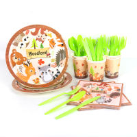 Fox Raccoon Woodland Party Tableware Set Woodland Animal ลูกโป่งฟอยล์เด็กหนึ่งปีวันเกิด Decorationshot