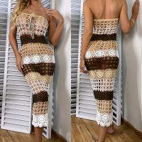 ✧﹍ Women Lace Crochet Stitching Maxi Dress Beach Dress Bohemian Summer Casual Dress Cover Up Swimsuit Beachwear