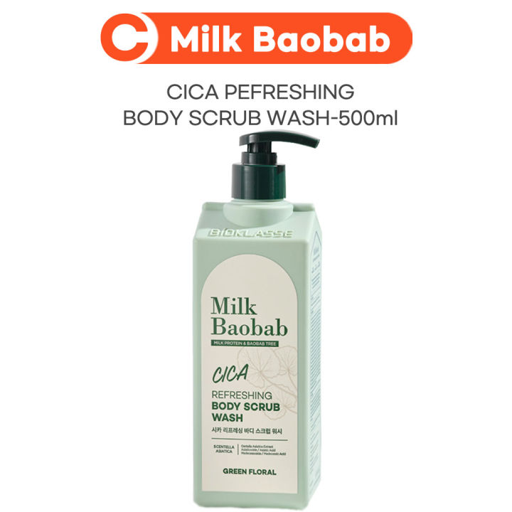 【MilkBaobab】CICA REFRESHING BODY SCRUB WASH-500ml/GREEN FLORAL | Lazada PH