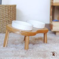 Tilt Cat Bowl Stand (Infinity Shape) ที่วางชามแมวไม้สัก แบบยกสูง