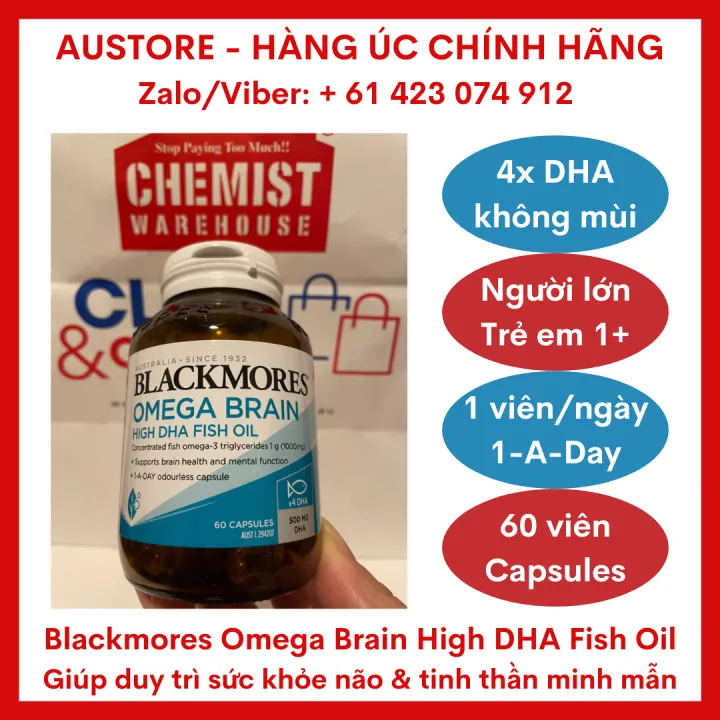 [Bill Úc] Blackmores Omega Brain High DHA Fish Oil 60 Capsules (4x DHA