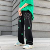 Embroidered Flower Jeans For Men Loose Hip Hop Overalls All-match Casual Washed Trousers Oversize Straight Wide Leg Denim Pants