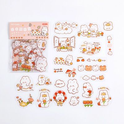 46 Pcs /Pack Sunny Day Rabbit And Flowers Hand Account DIY PVC Journal Notebook Decorative Stickers