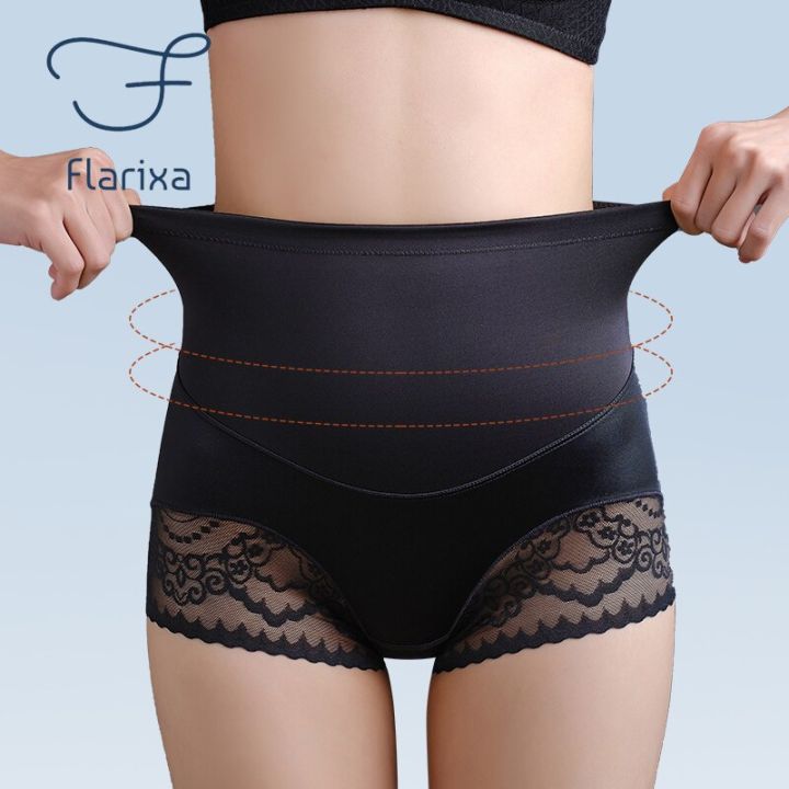 Flarixa High Waist Lace Tummy Control Panties Breathable Seamless Knickers  Women's Flat Belly Shaping Briefs Slimming Lingerie
