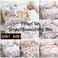 ☸▥ 3PCS/4PCS Time-Limited Seckill【Fitted Sheet】Fashio Cadar Bedsheet Set Bedding Set Bed Cover Fitted BedSheet /Quilt Cover Pillowcase Single/Queen/King Size