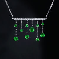 Tsavorite Diamond Necklace สร้อยคอเพชรซาโวไรท์ โกเมนแท้สีเขียวสด เนื้อสะอาดมาก ประดับเพชรแท้น้ำ98-99 ตัวเรือนเป็นทองขาว18k