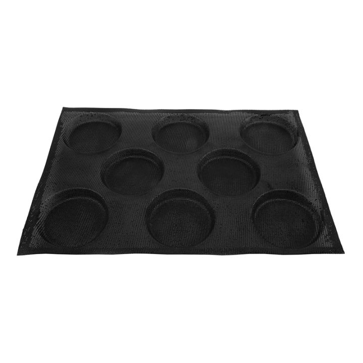 8 Holes Hamburger Bun Pans for Baking Mesh Silicone Bread Pans for Baking  Non Stick Perforated Baking black