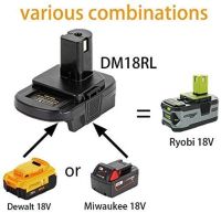 {“: แบตเตอรี่ DM18RL อะแดปเตอร์แปลงยูเอสบี DM20ROB สำหรับ RYOBI Convert DEWALT 20V Milwaukee M18เป็น18V ตัวแปลงแบตเตอรี่