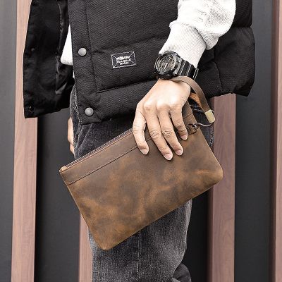 [COD] Camida and retro hand bag anti-theft crazy horse leather top layer cowhide underarm