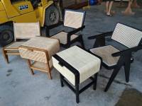 Free Delivery เก้าอี้ไม้สัก RobotTeak Wood ArmChair ทรงโรบอท พื้นนั่งทำด้วยไม้สักแท้ พนักพิงทำด้วยหวาย เก้าอี้ร้านคาเฟ่ / Nordic Rattan Teak Dining ArmChair