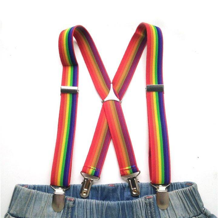 Rainbow Strip Suspenders High Quality Metal Triangle Cross Adjustable