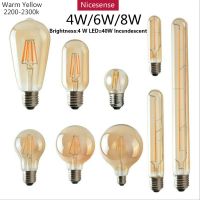 【คุณภาพสูง】หลอดไฟ LED 2W 4W 6W 8W 2200K E27 G80 G95 ST64 สีเหลืองอําพัน สไตล์วินเทจย้อนยุค