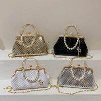 Women Pearl Chain Purse Detachable Strap Shell Clip Pouch Clip Mouth PU Leather Leisure Party Daily Bag Luxury Bag Woman