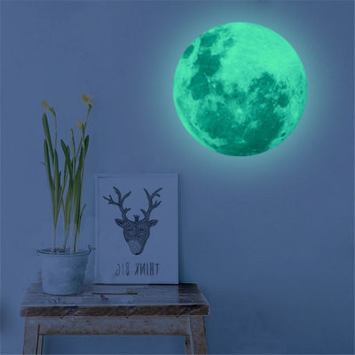 【Neatly】30cm 3D Moon Noctilucous Luminous Wall Sticker Living Room Bedroom Decoration Home Decals Glow In The Dark Wall Stickers