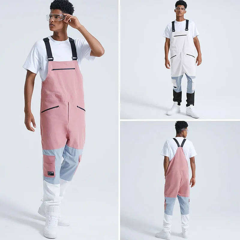 Medussa KOYYE Men Color Block Patchwork Bib Suspender Overalls