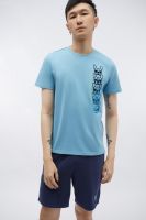 ESP เสื้อทีเชิ้ตพิมพ์ลายเฟรนช์ชี่ ผู้ชาย สีฟ้า | Frenchie T-Shirt | 3707