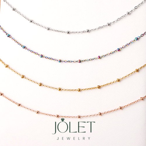 jolet-สร้อยคอลายลูกปัด-สีเงิน-สีพิ้งโกล-สีทอง-สแตนเลสแท้-โดนน้ำหอม-อาบน้ำ-ออกกำลังกาย-ลงทะเลได้-ไม่ลอก-ไม่ดำ