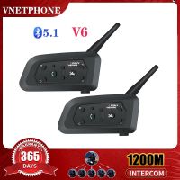 Vnetphone เฮดเซ็ตอินเตอร์คอมมอเตอร์ไซค์ V6ความยาว1200เมตรหมวกกันน็อกระบบอินเตอร์โฟนคุยสองทางสำหรับ6คนกันน้ำ Groupip65 MP3 GPS