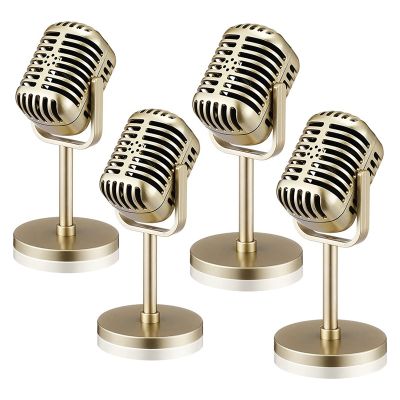 4Pcs Retro Microphone Props Model Vintage Microphone Antique Microphone Toy Microphone Stage Table Decor Silver