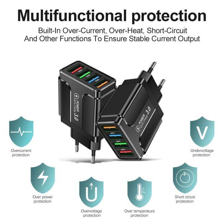 ที่ชาร์จความเร็วสูง4usb-ชาร์จเร็วอะแดปเตอร์ติดผนังแบบพกพาอเนกประสงค์3-0-4พอร์ตสำหรับ-iphone-13-12-pro-เครื่องชาร์จ-usb-ซัมซุงฮัวเหว่ยเสี่ยวหมี่
