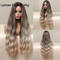 Ombre Dark Brown Blonde Wigs Middle Part Super Long Water Wave Synthetic Wigs for Women Cosplay Daily Heat Resistant