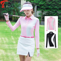 TTYGJ Lady Patchwork เสื้อกีฬา Golf Polo Shirt For Women Long-Sleeved Sunscreen Golf Wear Slim Elastic Tops Fast Dry Jersey