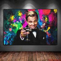 Graffiti Art Great Gatsby ภาพโปสเตอร์ Leonardo Money Dollar Wolf of Wall Street ภาพวาดผ้าใบสำหรับห้องนั่งเล่นตกแต่งบ้าน