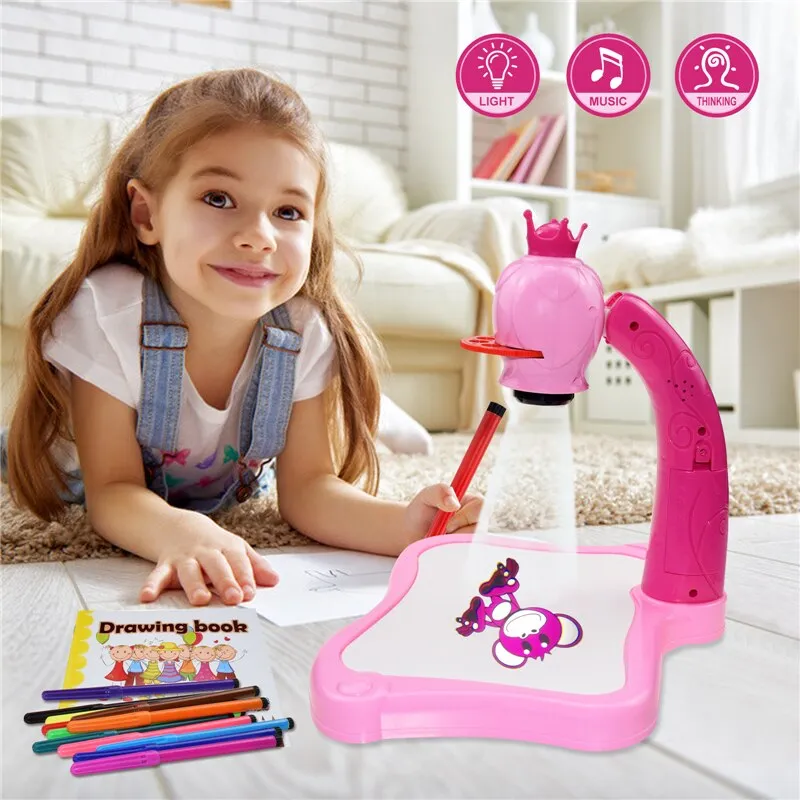 Children Mini Led Art Drawing Table Toy Set Projector Painting for